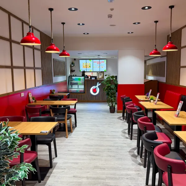 Seating area inside an IRO Sushi restaurant