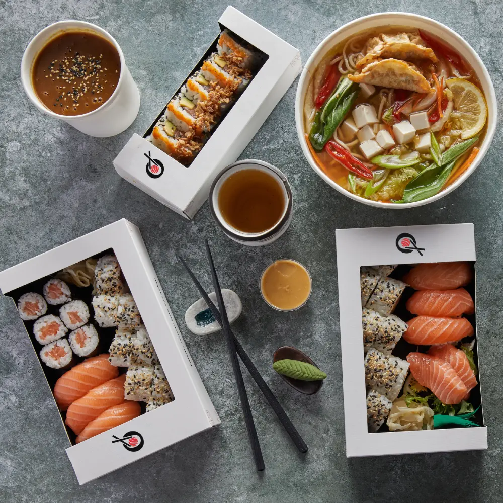 A spread of IRO Sushi rolls, nigiri and Japanese dishes